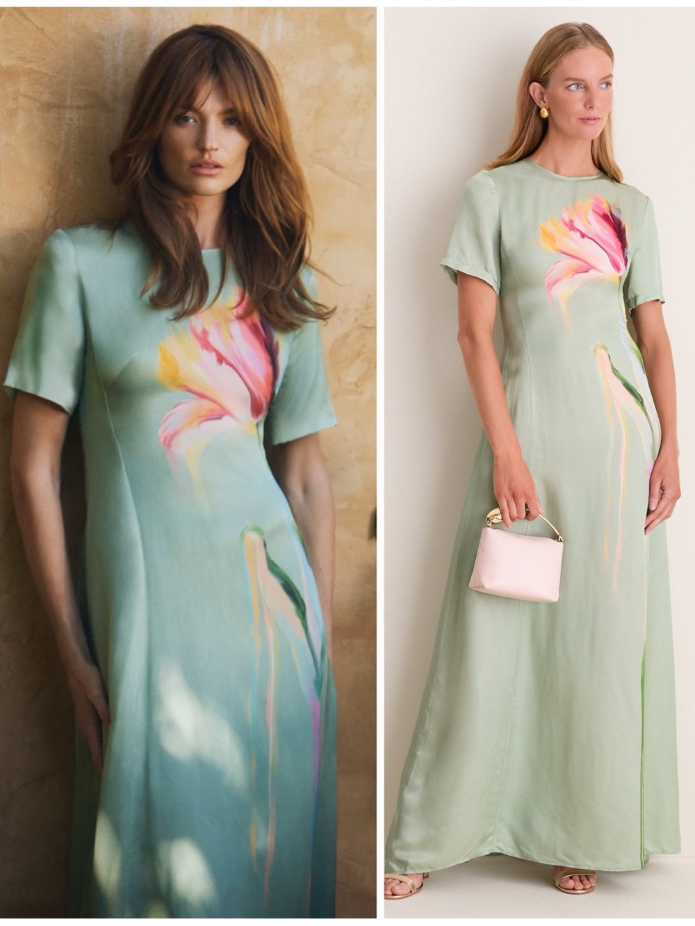 NWT Leo Lin Green Tulip Print Alice Maxi Long Silk Blend Dress Size Women’s 4